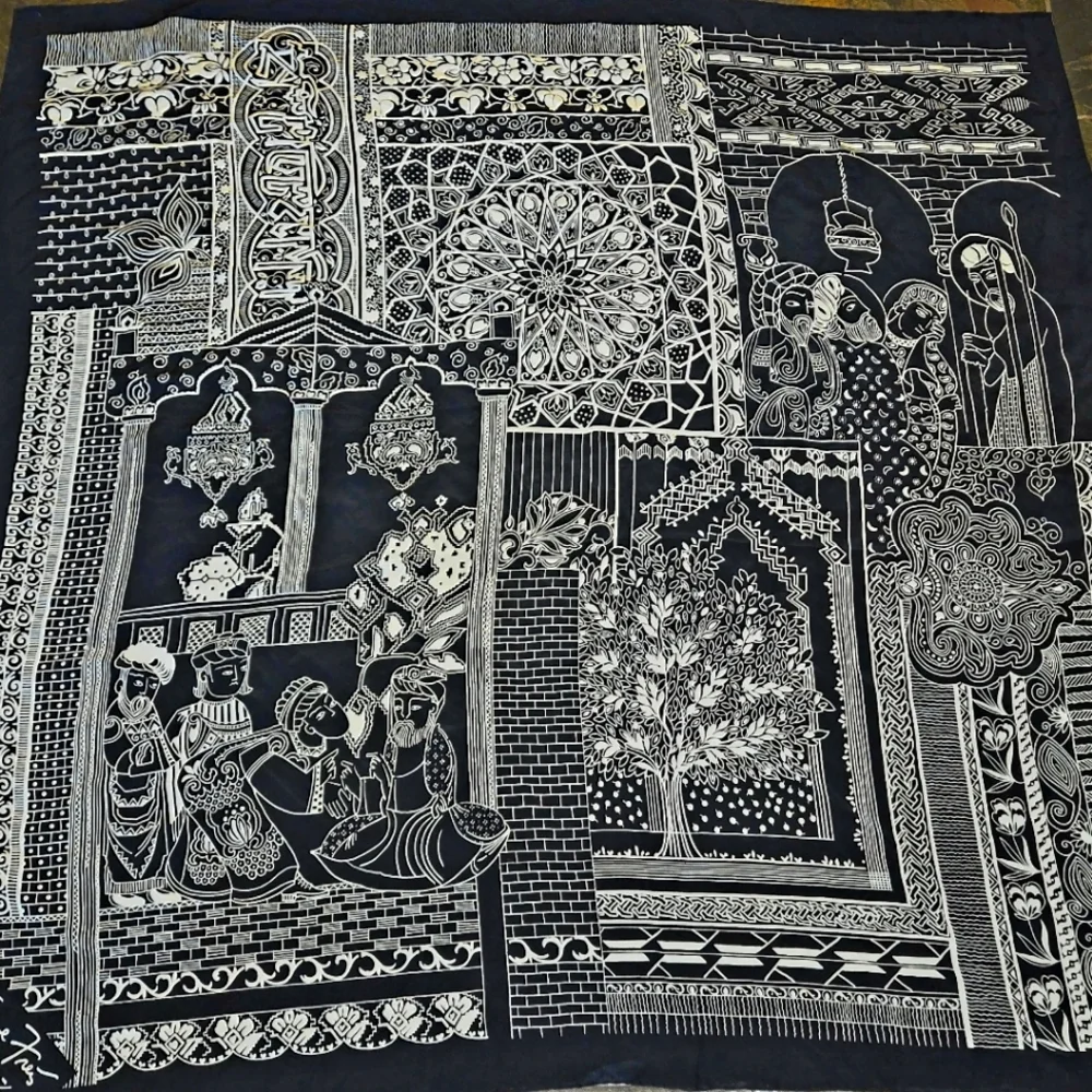 Intricate Black and White Wall Tapestry Silk